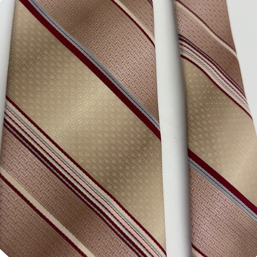 Vintage Gold Burgundy Striped Polyester Necktie Classic Textured Business Tie